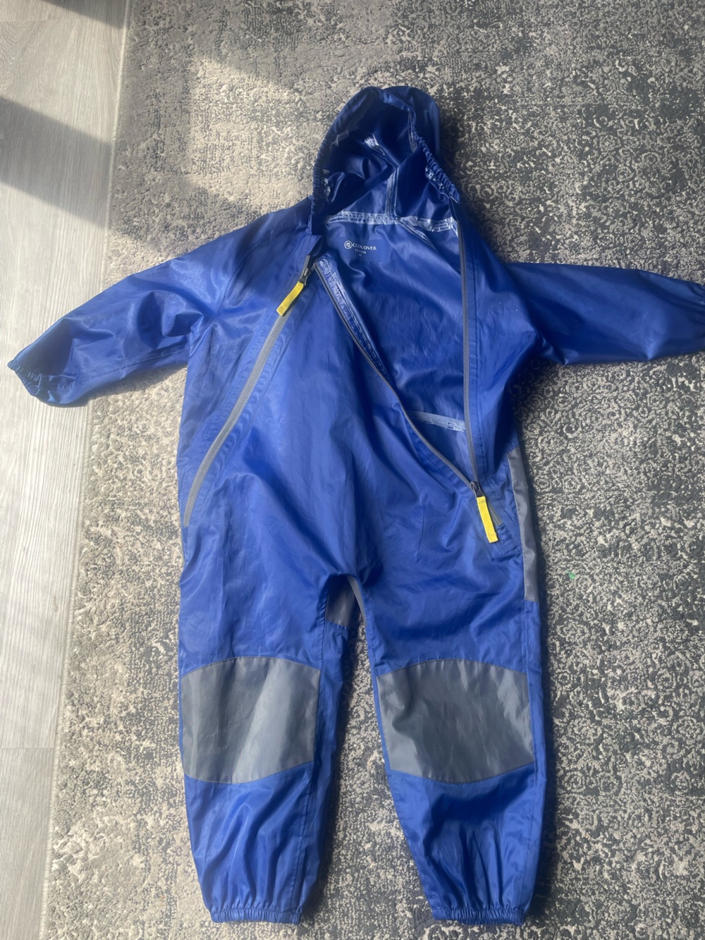 Blue Kids Waterproof One-Piece Rain Suit with Gray Panels